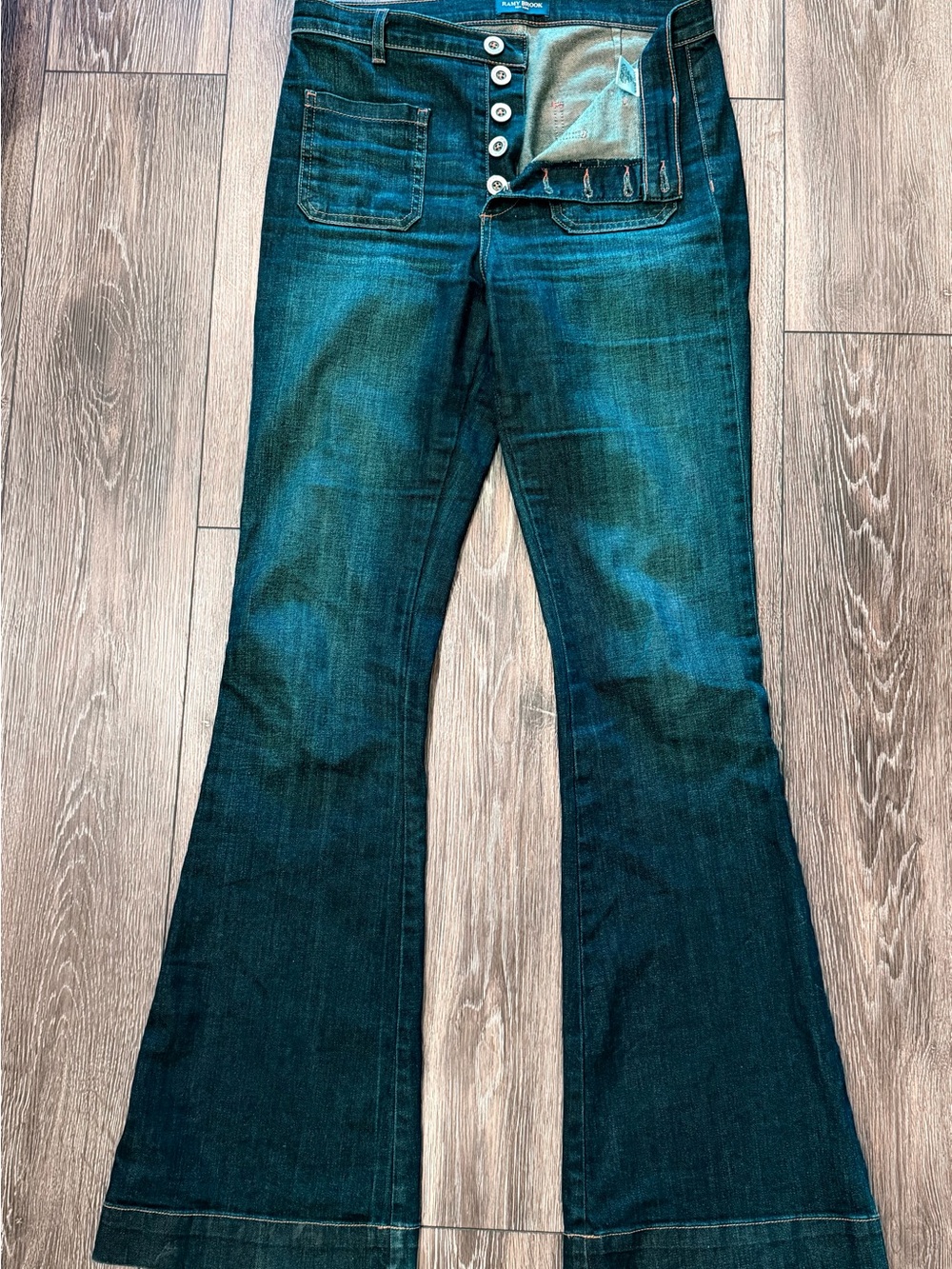 Ramy Brook Cindy Exposed Button High Rise Flare Jean Size 30